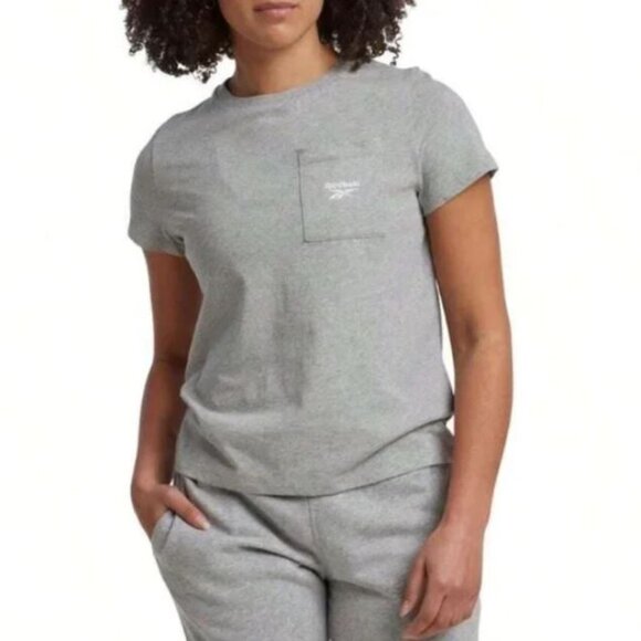 Reebok Women's Active Cotton Identity Small Logo Pocket Tee Gray Size Small NWT - Picture 1 of 6